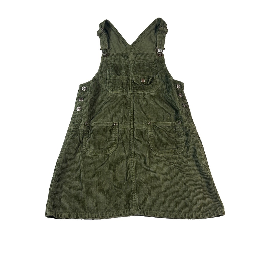 Star Ride Girls Corduroy Dress Jumper Pockets Green Olive Button Front Sz 14/16